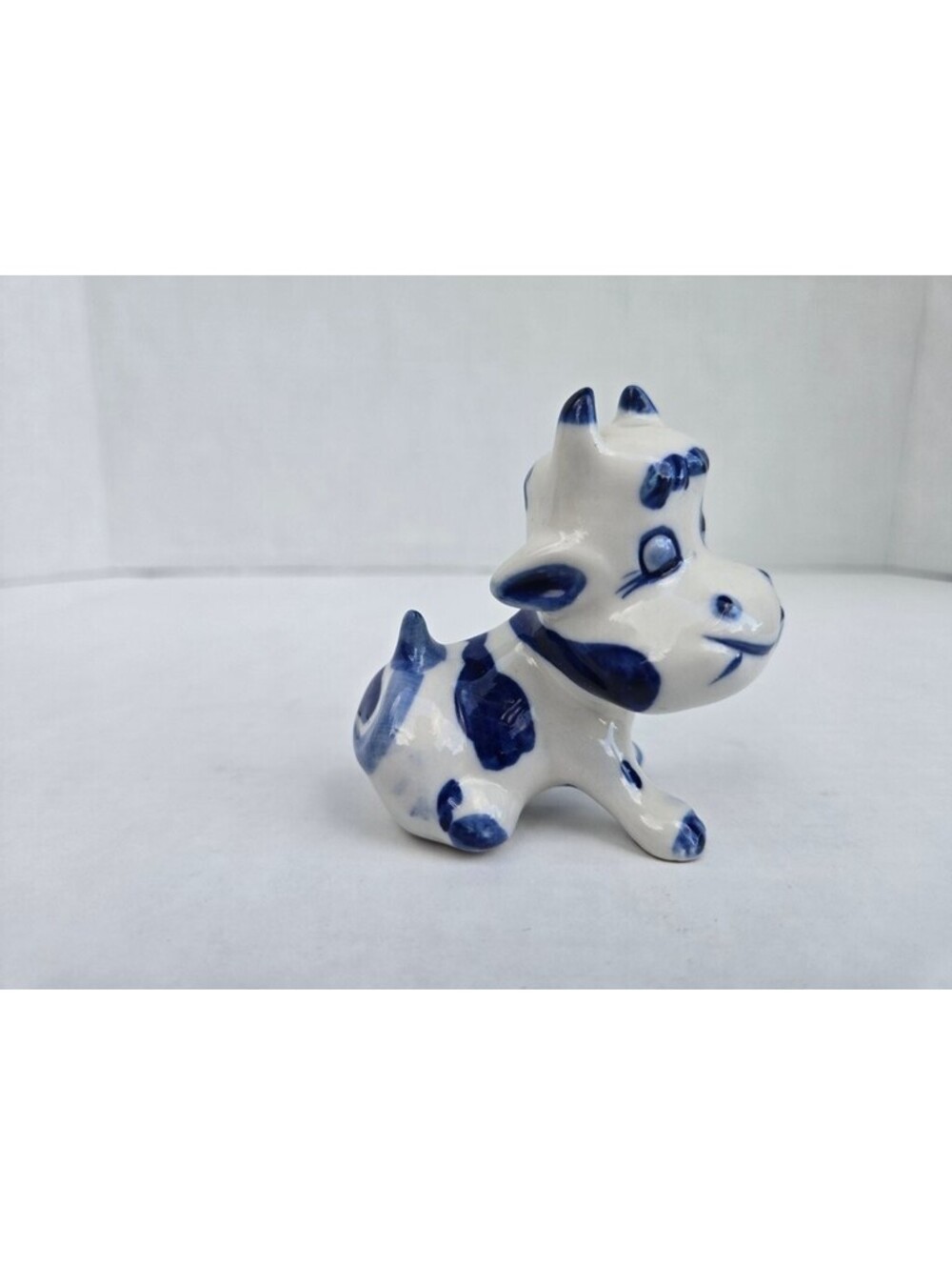 Vintage Enesco Dutch Delfware Blue and White Ceramic Cow Figurine Handpainted